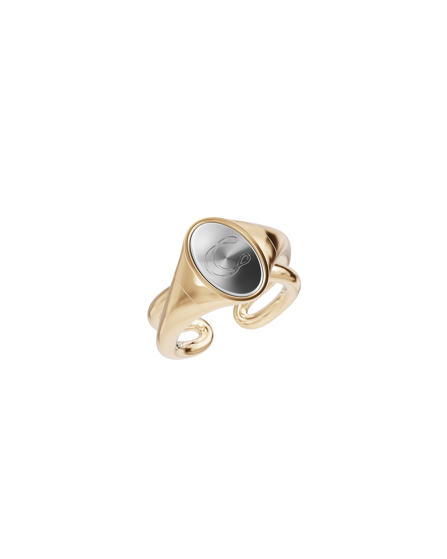 BAGUE CHEVALIERE INITIAL VERMEIL & ARGENT