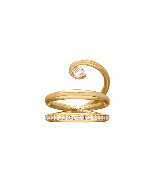 BAGUE DOUBLE SERTI SCULPTE OR JAUNE