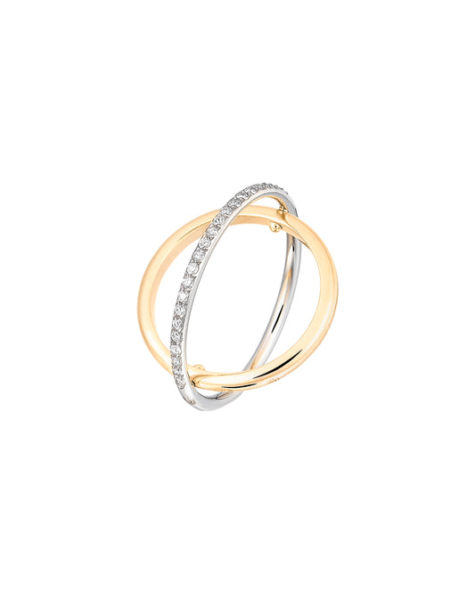 BAGUE ELIPSE PAVEE OR JAUNE & BLANC