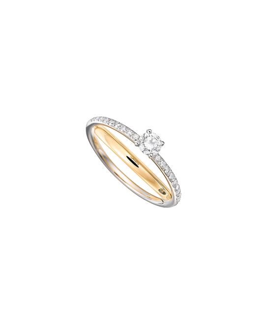 BAGUE ELIPSE SOLITAIRE PAVE OR JAUNE & BLANC